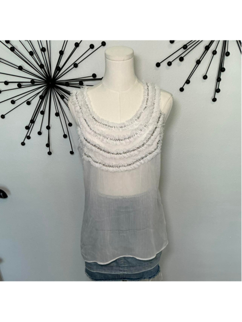 New York & Company white sheer ruffle blouse